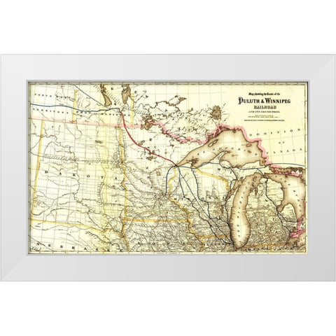 Duluth and Winnipeg Railroad 1881 White Modern Wood Framed Art Print by Vintage Maps
