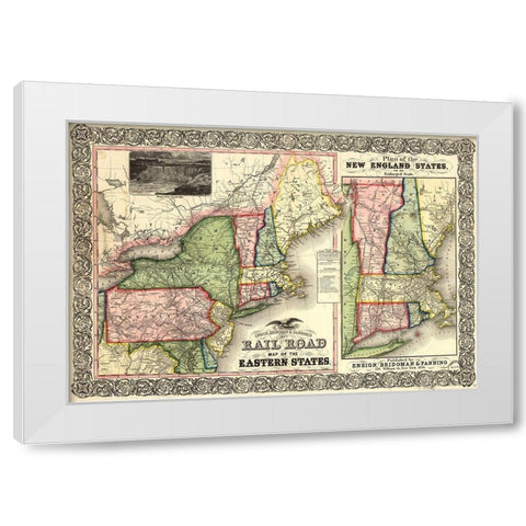 Road Map of the Eastern States 1856 White Modern Wood Framed Art Print by Vintage Maps