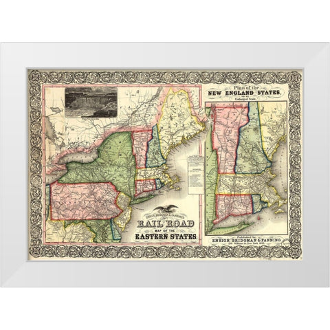 Road Map of the Eastern States 1856 White Modern Wood Framed Art Print by Vintage Maps