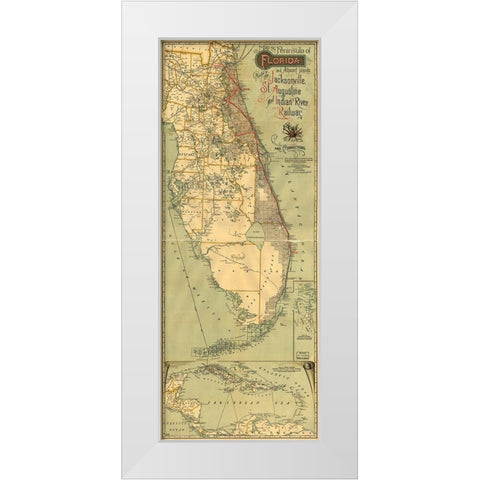 Jacksonville St Augustine and Indian River Railway 1893 White Modern Wood Framed Art Print by Vintage Maps