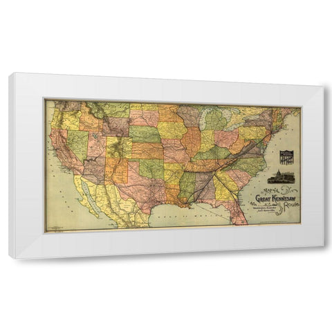 Great Kennesaw Route 1890 White Modern Wood Framed Art Print by Vintage Maps