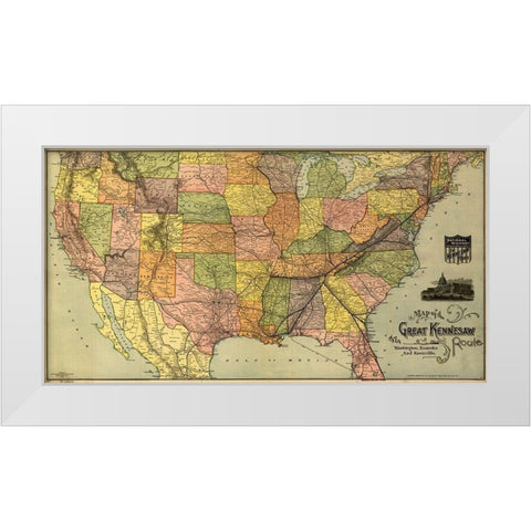 Great Kennesaw Route 1890 White Modern Wood Framed Art Print by Vintage Maps