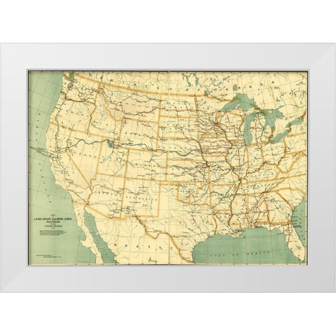 land grant and bond aided railroads of the United States 1892 White Modern Wood Framed Art Print by Vintage Maps