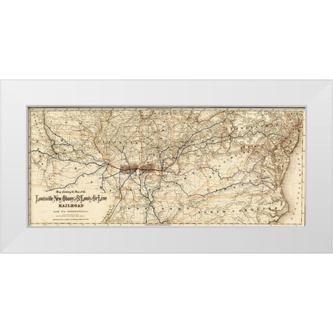 Louisville New Albany and St Louis Air Line Railroad 1872 White Modern Wood Framed Art Print by Vintage Maps