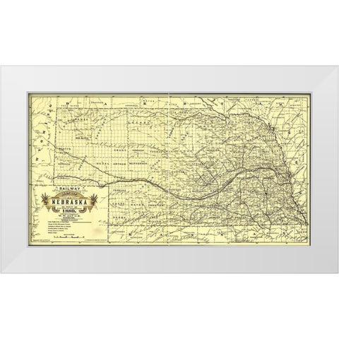 Nebraska 1889 White Modern Wood Framed Art Print by Vintage Maps