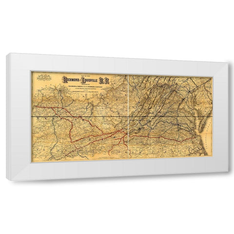 Richmond and Louisville Rail Road 1882 White Modern Wood Framed Art Print by Vintage Maps