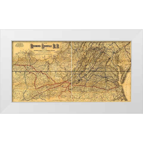 Richmond and Louisville Rail Road 1882 White Modern Wood Framed Art Print by Vintage Maps