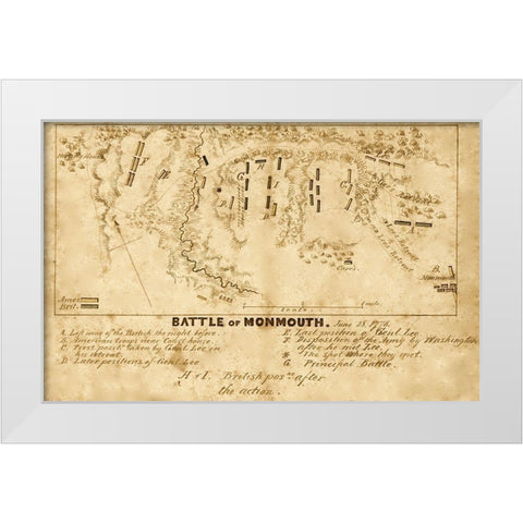 Battle of Monmouth New Jersey 1778 White Modern Wood Framed Art Print by Vintage Maps