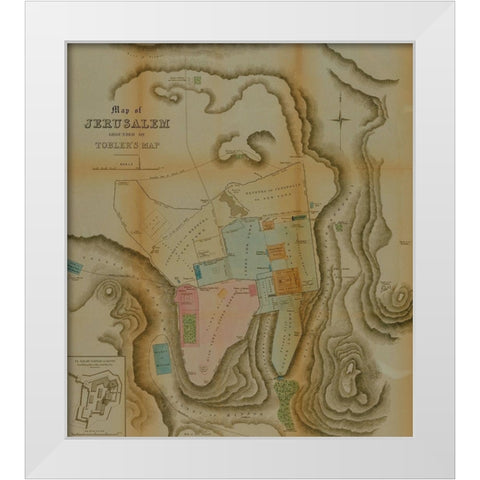 Semi Antique Map of Jerusalem White Modern Wood Framed Art Print by Vintage Maps
