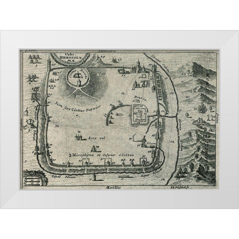 Antique Map of Jerusalem White Modern Wood Framed Art Print by Vintage Maps