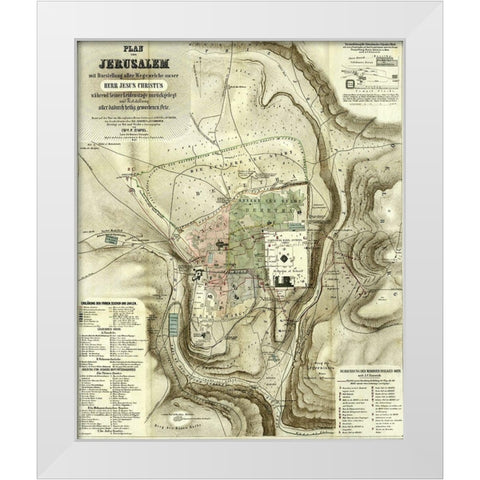 Antique Map of Jerusalem White Modern Wood Framed Art Print by Vintage Maps