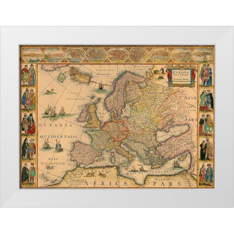 Map of Europe White Modern Wood Framed Art Print by Vintage Maps