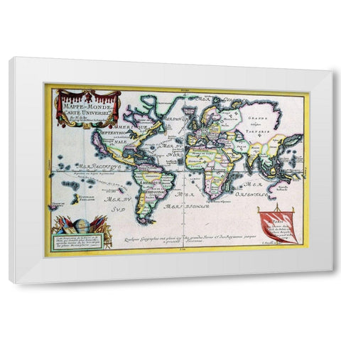 Mappe Monde or Carte Universel White Modern Wood Framed Art Print by Fer, Nicolas De