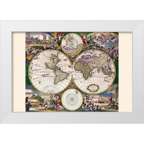 Stereographic Map of the World with Polar projections White Modern Wood Framed Art Print by Wit, Frederik De