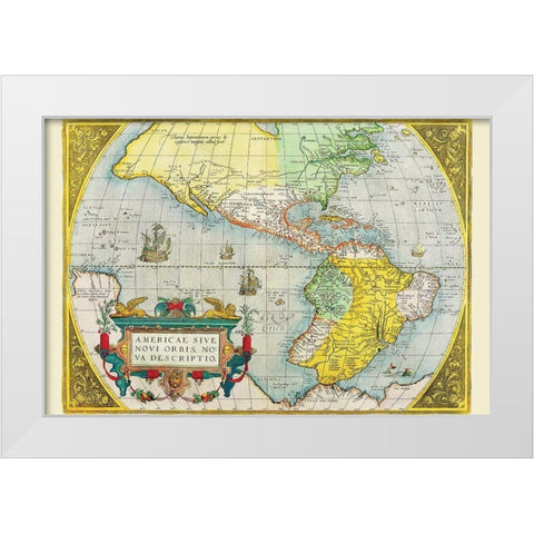 The Americas White Modern Wood Framed Art Print by Ortelius, Abraham
