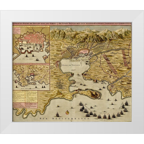 Straits of Cadiz Gibraltar 1700 White Modern Wood Framed Art Print by Beeck, Anna