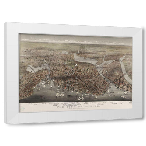 City of Boston White Modern Wood Framed Art Print by Currier and Ives