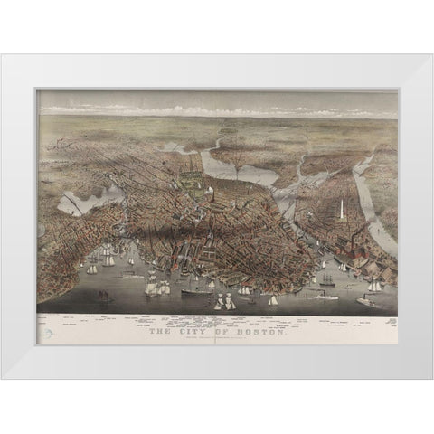 City of Boston White Modern Wood Framed Art Print by Currier and Ives