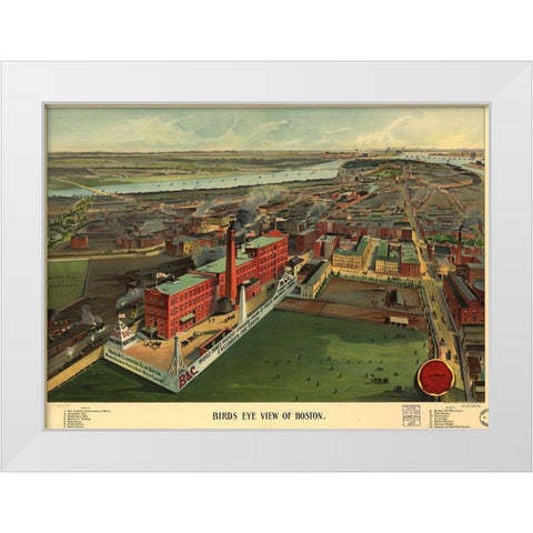 Birds Eye View of Boston 1902 White Modern Wood Framed Art Print by Beach and Claridge Co