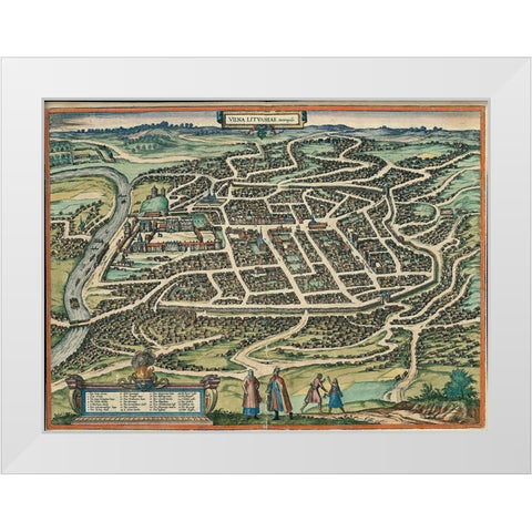 Vilnius Vilna Lithuania White Modern Wood Framed Art Print by Hogenberg, Braun