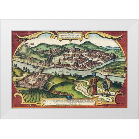 Buda Hungary White Modern Wood Framed Art Print by Hogenberg, Braun
