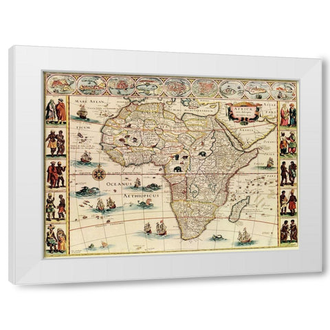 Africa 1666 with its peoples White Modern Wood Framed Art Print by Blaeu, William