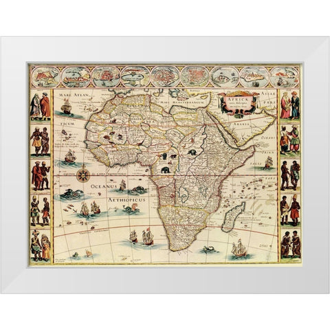 Africa 1666 with its peoples White Modern Wood Framed Art Print by Blaeu, William