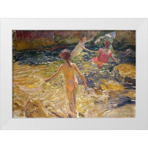 The Bath-Javea White Modern Wood Framed Art Print by Sorolla, Joaquin
