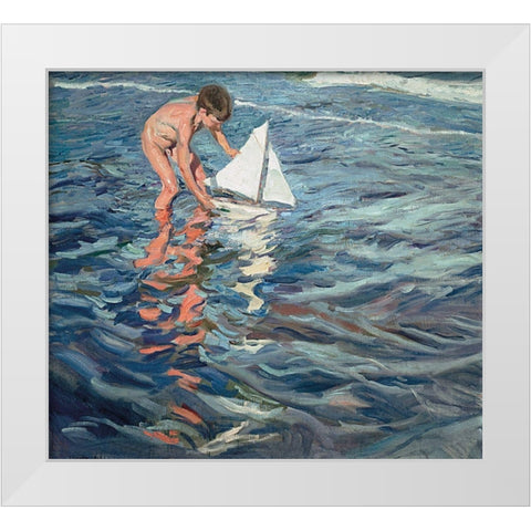 The Little Sailing Boat White Modern Wood Framed Art Print by Sorolla, Joaquin