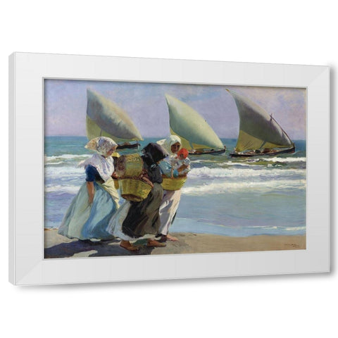 The three candles White Modern Wood Framed Art Print by Sorolla, Joaquin