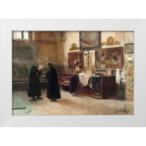 In the sacristy White Modern Wood Framed Art Print by Sorolla, Joaquin