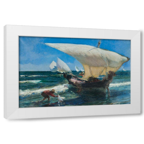 On the coast of Valencia White Modern Wood Framed Art Print by Sorolla, Joaquin