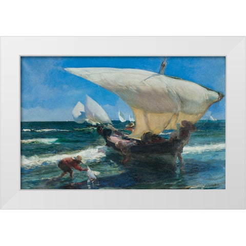 On the coast of Valencia White Modern Wood Framed Art Print by Sorolla, Joaquin