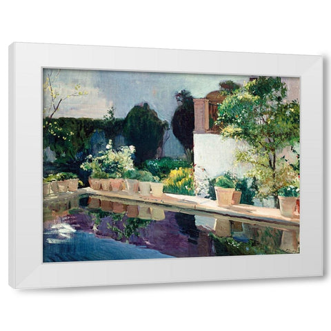 Royal Gardens in Seville White Modern Wood Framed Art Print by Sorolla, Joaquin