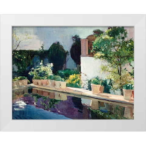 Royal Gardens in Seville White Modern Wood Framed Art Print by Sorolla, Joaquin