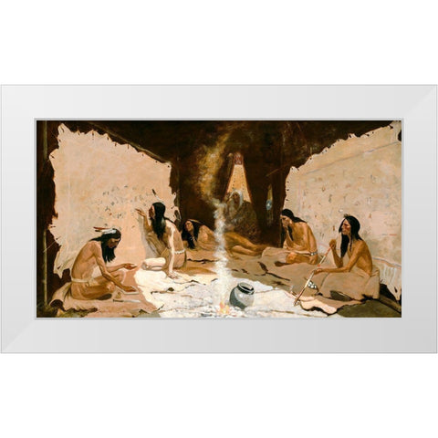 Historians of the Tribe White Modern Wood Framed Art Print by Remington, Frederic
