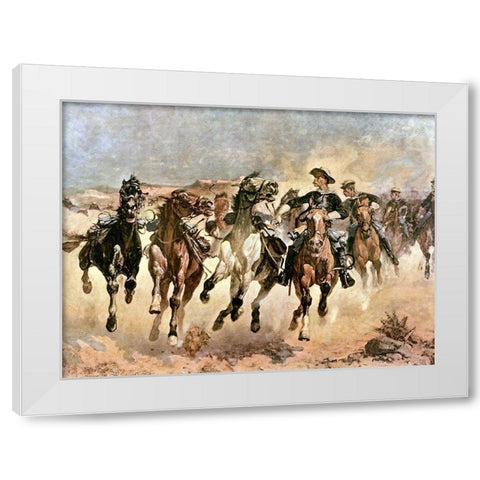 Dismounted The Fourth Troopers Moving the Led Horses White Modern Wood Framed Art Print by Remington, Frederic