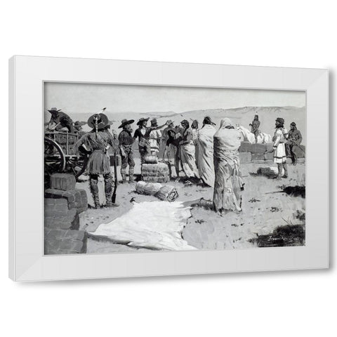 The Interpreter Waved at the Youth White Modern Wood Framed Art Print by Remington, Frederic