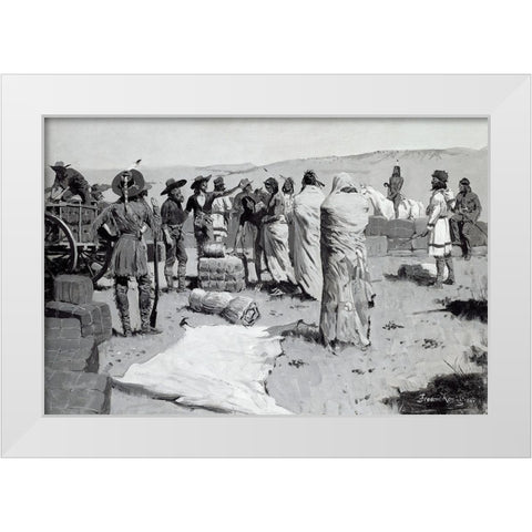 The Interpreter Waved at the Youth White Modern Wood Framed Art Print by Remington, Frederic