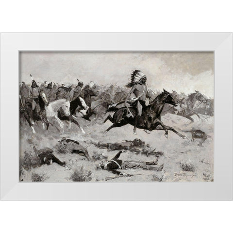 Rushing Red Lodges Passed through the Line White Modern Wood Framed Art Print by Remington, Frederic