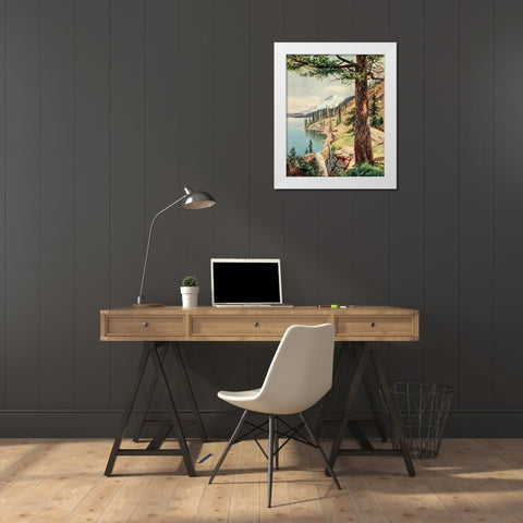 On the Shore of Lake Tahoe from On Sunset Highways 1921 White Modern Wood Framed Art Print by Bagg, Henry