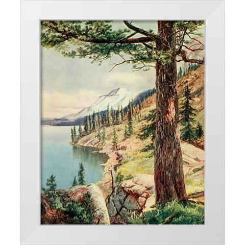 On the Shore of Lake Tahoe from On Sunset Highways 1921 White Modern Wood Framed Art Print by Bagg, Henry