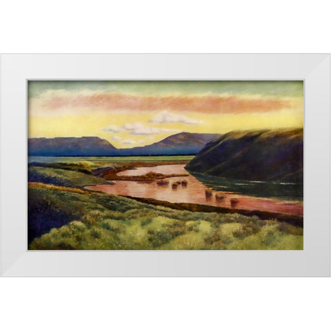 Eastwood from camp from Rod Gun and Perch 1914 White Modern Wood Framed Art Print by Blomfield, James
