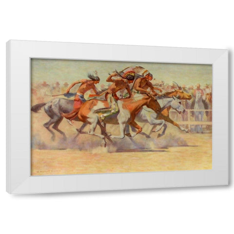 Indians Racing from Scribners 54 1904 White Modern Wood Framed Art Print by Dunton, William