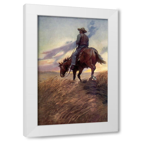 Horse in Sunset from Winston of the Prairie 1907 White Modern Wood Framed Art Print by Dunton, William