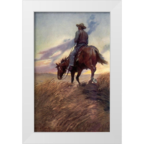 Horse in Sunset from Winston of the Prairie 1907 White Modern Wood Framed Art Print by Dunton, William