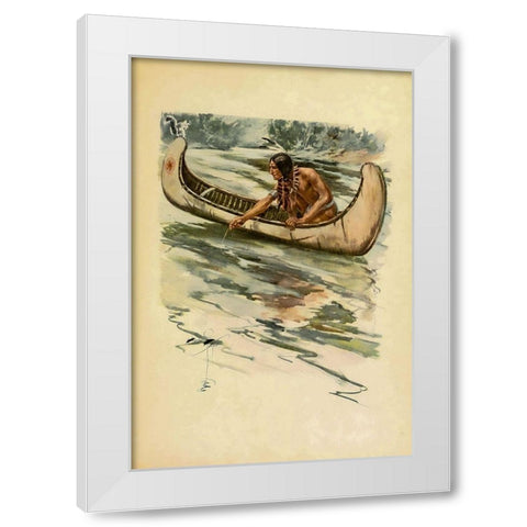 Indian canoe from The Song of Hiawatha 1906 White Modern Wood Framed Art Print by Fisher, Harrison