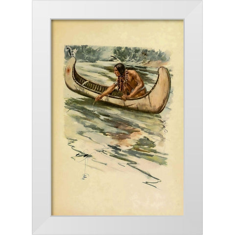 Indian canoe from The Song of Hiawatha 1906 White Modern Wood Framed Art Print by Fisher, Harrison