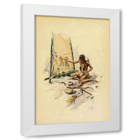 Indian painting from The Song of Hiawatha 1906 White Modern Wood Framed Art Print by Fisher, Harrison