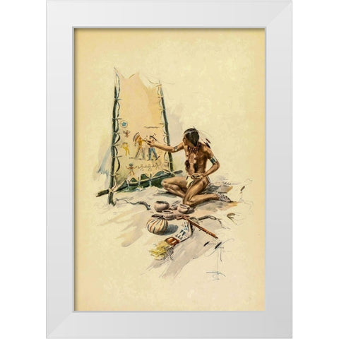 Indian painting from The Song of Hiawatha 1906 White Modern Wood Framed Art Print by Fisher, Harrison